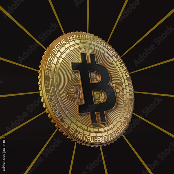 Fototapeta 3D rendered Image of a Bitcoin on a black background