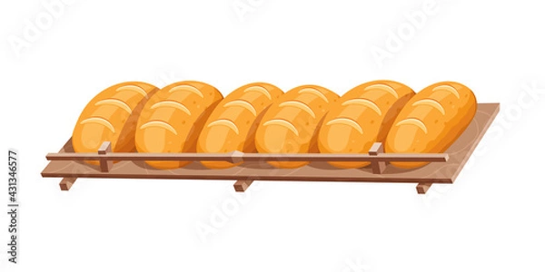 Fototapeta Bread on the shelf. Bakery. Crispy crust. Vector illustration of food on a white background.