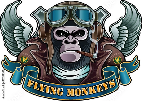 Fototapeta monkey wearing old pilot helmet and goggles