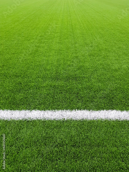 Obraz a fragment of a football field with an artificial grass with a drawn white line, source or wallpaper