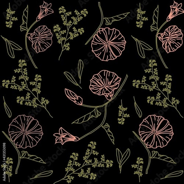 Obraz Pink flowers with green leaves design pattern