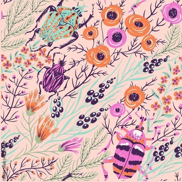 Obraz insect on flowers  design pattern artwork