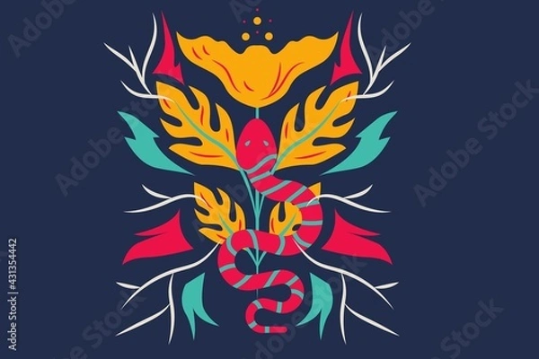 Fototapeta Snake with colorful leaves abstract design pattern