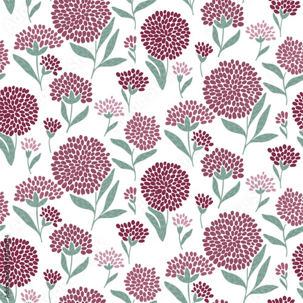 Fototapeta Abstract plant vector hand draw illustrations. Seamless pattern. Flat design. Doodle graphic. Children, kids sketch drawing. Fashion modern style. Endless fabric print.