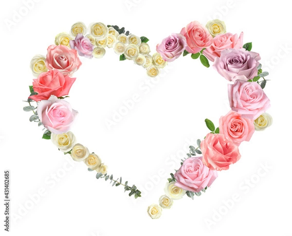 Obraz Heart made of beautiful roses on white background