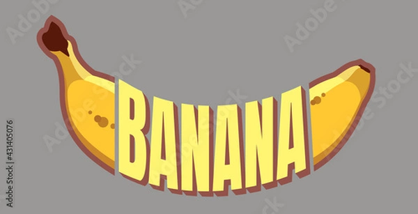 Fototapeta Vector ripe banana curved shape. Yellow bananas drawn in a flat design. Cartoon fruit lettering isolated