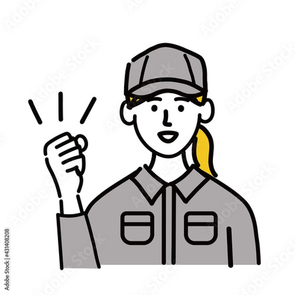 Fototapeta 作業服　女性　若い　ガッツポーズ　いいね　ポップ　手描き
