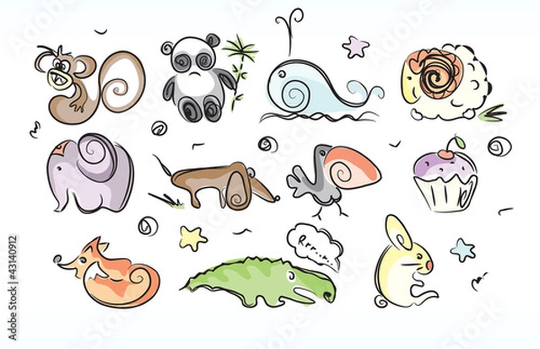 Fototapeta Cartoon animals set