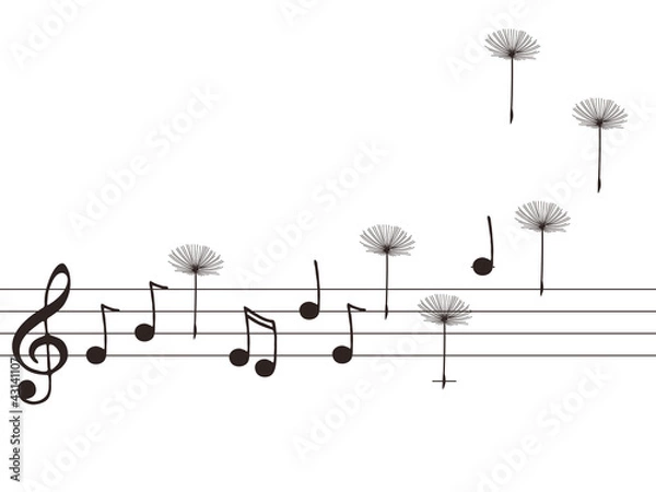 Fototapeta Illustration of music notes with dandelion