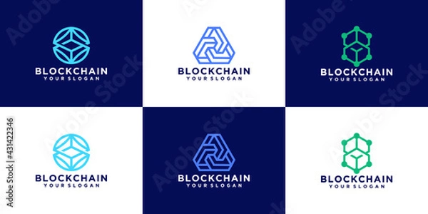 Fototapeta blockchain technology abstract logo design collection
