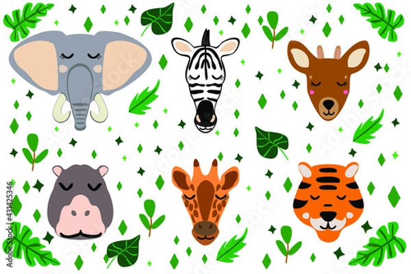 Fototapeta doodles cute animals collection of animals of africa cute sticker