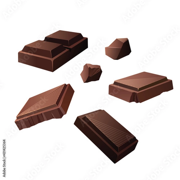 Fototapeta Vector set with dark and milk chocolate pieces.