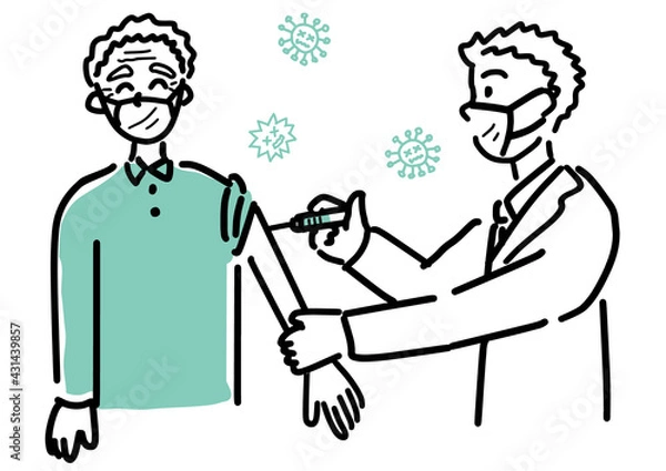 Fototapeta 高齢者男性にワクチン接種する医師のイラスト