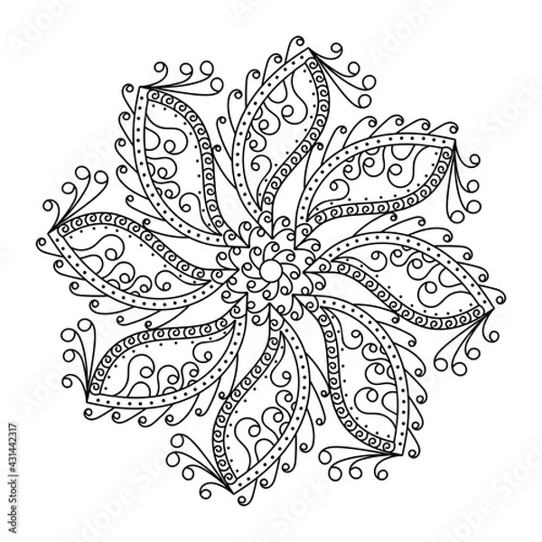 Fototapeta Coloring book pages . Hand drawn Ornate mandala. Vector illustration. Circular Doodle flower pattern, decorative ornament in ethnic style.