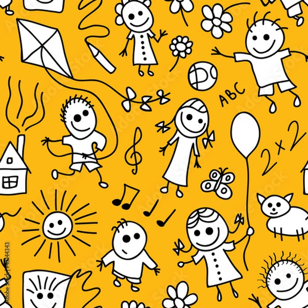 Fototapeta Playing children vector seamless pattern.