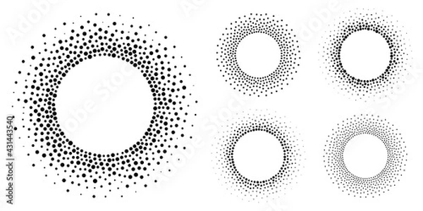 Fototapeta Halftone circular dotted frames set. Circle dots isolated on the white background. Logo design element for medical, treatment, cosmetic. Round border using halftone circle dots texture. Vector