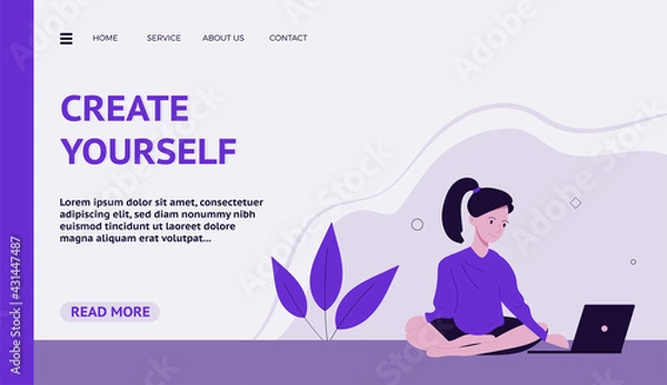 Fototapeta Flat design concept on self development start theme. Vector illustration mock-up for website and mobile page. Landing template