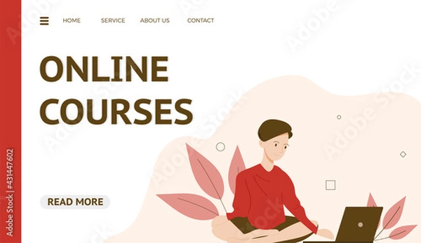 Fototapeta Web banner in trend colors for online studying, courses and library start page, flat illustration