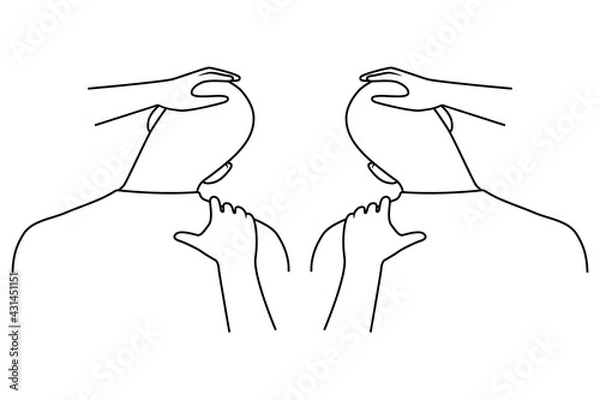 Obraz Massage. Yumeiho therapy line. Instructions for performing massage techniques, stretching the muscles of the neck. Simple vector illustration for physical therapy guidelines, websites and prints.