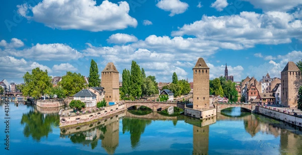 Obraz Straßburg mittelalterliche Brücke Ponts Couverts und Barrage Vauban, Elsass, Frankreich