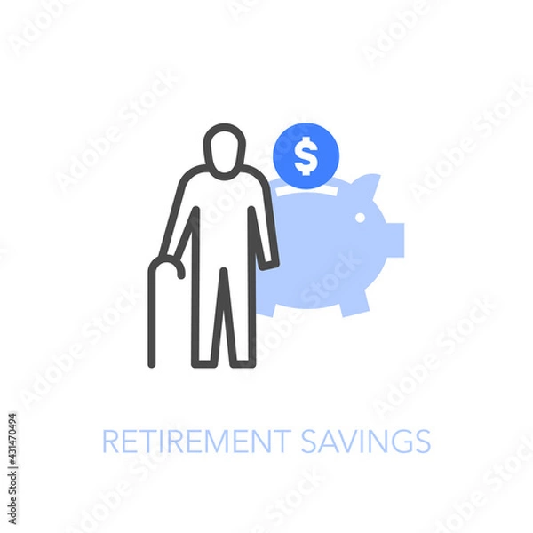 Fototapeta Retirement savings symbol with an older person and a piggy bank. Easy to use for your website or presentation.