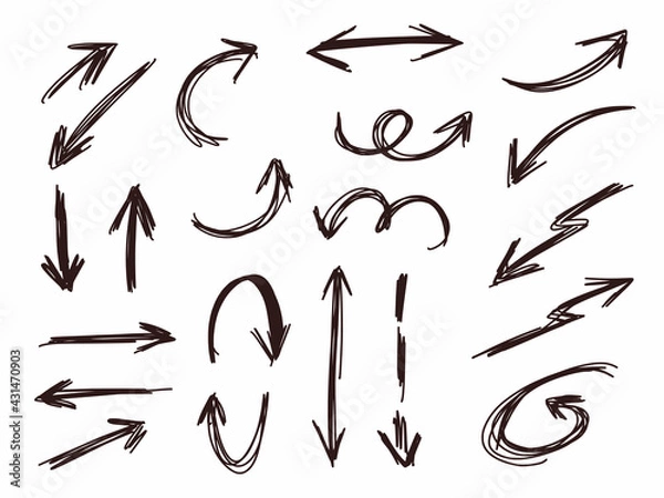 Obraz Sketch scribble arrow collection drawing set. Direction arrow sign icon.