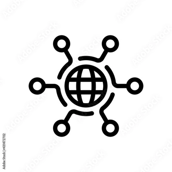 Fototapeta Digital technology, social network, global connect, simple business logo. Black linear icon with editable stroke on white background