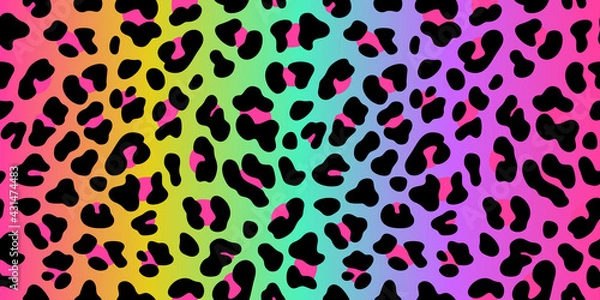 Fototapeta Rainbow leopard vector seamless pattern. Neon gradient