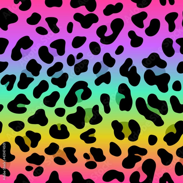 Fototapeta Rainbow leopard vector seamless pattern. Neon gradient