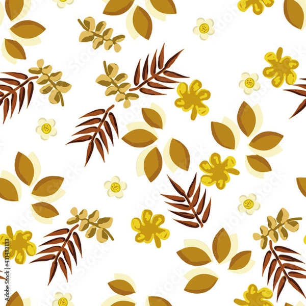 Fototapeta Tropical leaves pattern with beige background.