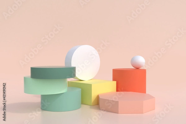 Fototapeta Abstract minimal scene,pastel color design for cosmetic or product display podium 3d render.
