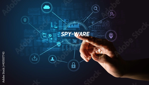 Fototapeta Hand touching cybersecurity button concept