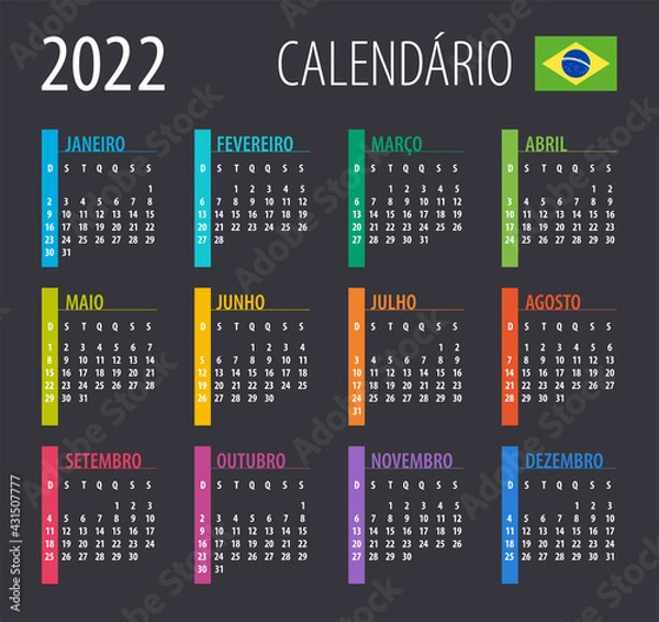 Fototapeta 2022 Calendar - vector illustration. Template. Mock up. Brazilian version
