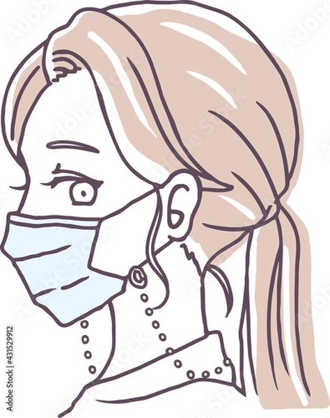 Fototapeta マスクストラップを着けた横顔の女性のイラスト素材