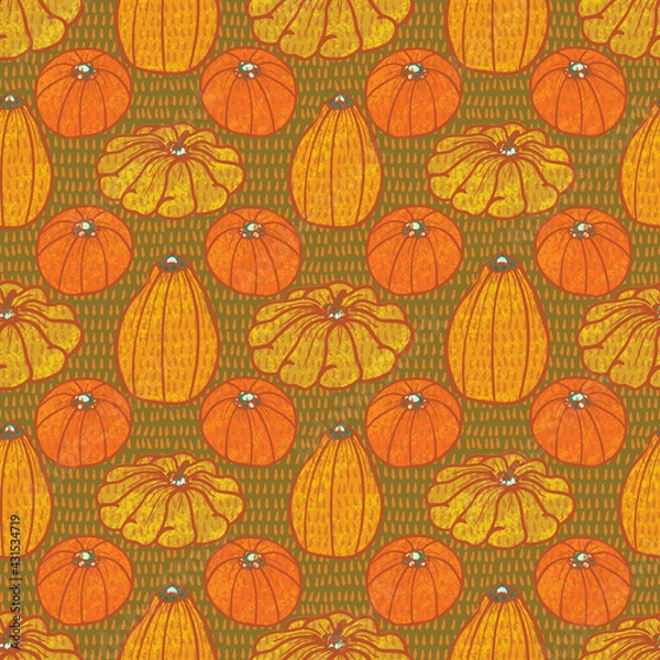 Fototapeta Squash vegetable background seamless vector pattern in a retro style.