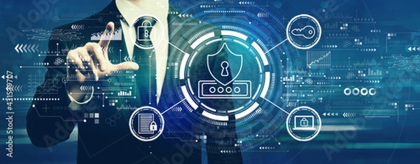 Obraz Cyber security theme with businessman