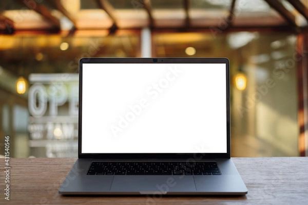 Fototapeta laptop on the wood table.