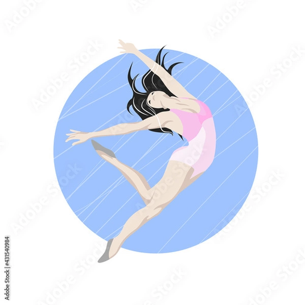 Fototapeta The dancer jumps in the cural.
Blue round background