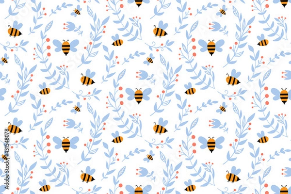Obraz Vector nursery seamless pattern with honey bee