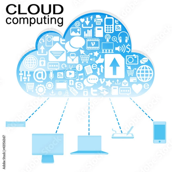 Obraz Cloud computing with icon in blue theme