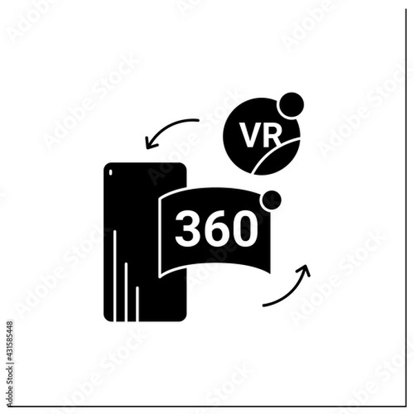 Fototapeta Vr in cell phone glyph icon. Virtual reality application on telephone. Special app helps immerse into 3d world.Modern technology concept.Filled flat sign. Isolated silhouette vector illustration
