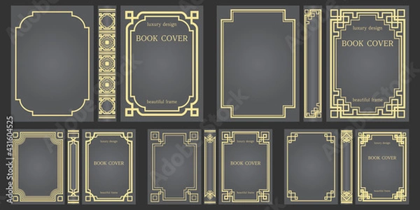 Fototapeta Set of template for Books covers and spine design. Retro frames. Art Deco Brochure cover design. Geometric pattern.