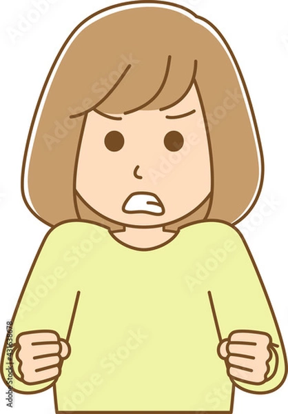 Obraz 怒りで両手に力が入っている女性のイラスト