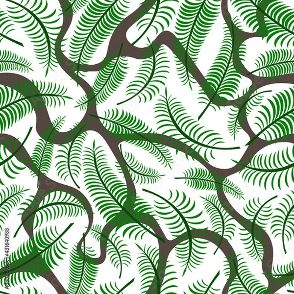 Fototapeta Tropical leaves on an abstract background. Floral seamless pattern, vector.