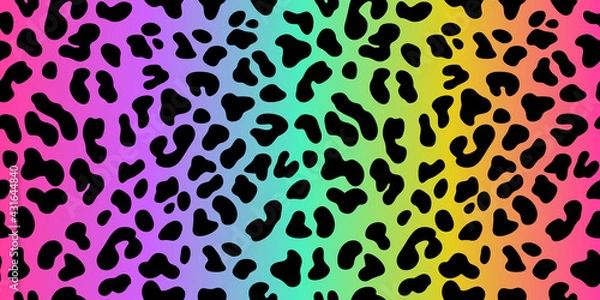 Fototapeta Rainbow leopard vector seamless pattern. Neon gradient