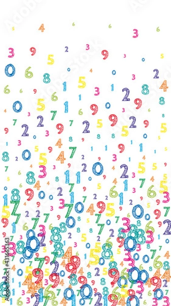 Obraz Falling colorful orderly numbers. Math study concept with flying digits. Outstanding back to school mathematics banner on white background. Falling numbers vector illustration.