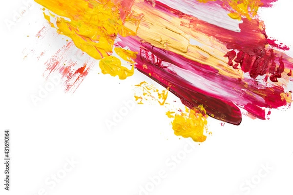 Obraz brush strokes with paint on paper. purple and gold