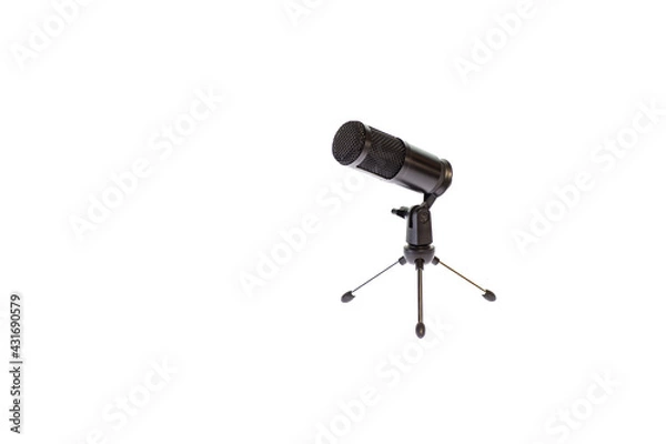 Fototapeta professional desktop microphone in black on a white background