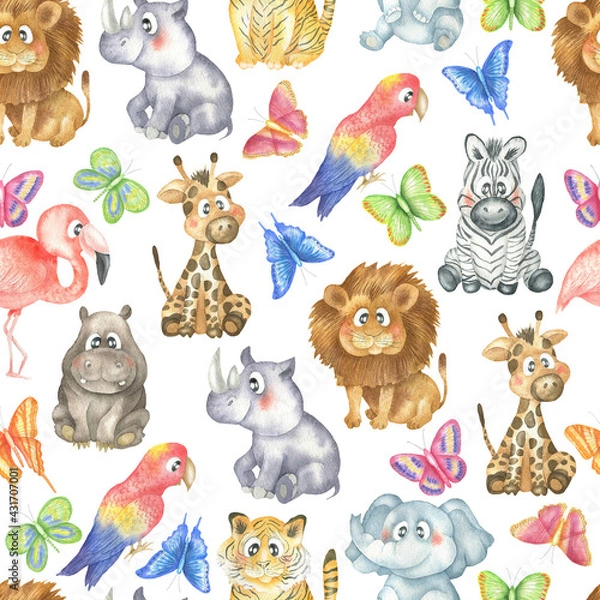 Fototapeta Animals and butterflies Pattern