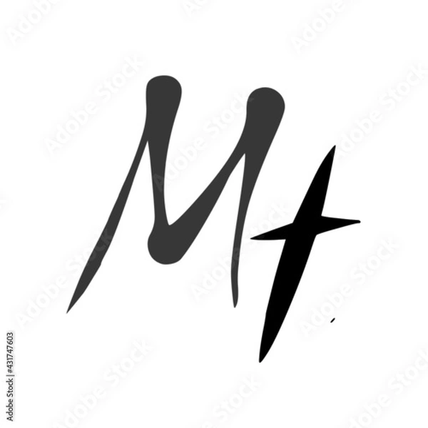 Fototapeta Mt initial handwritten logo for identity